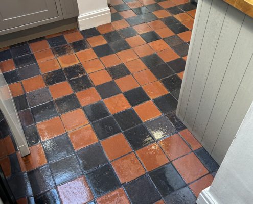 Quarry tiled kitchen floor deep cleaned and sealed in Congleton, Cheshire, after