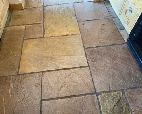 Sandstone kitchen floor deep cleaning, sealing & polishing (satin) in Aston Cantlow, Warwickshire, after1
