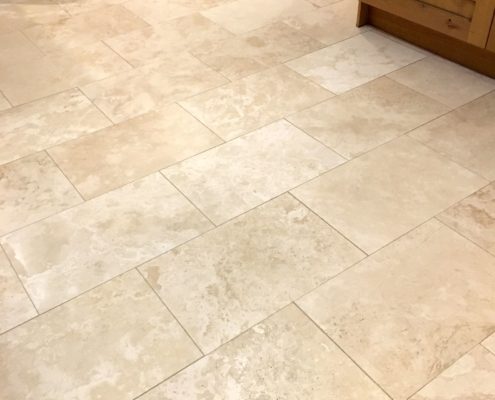 Travertine floor deep cleaning, honing and sealing in Sandbach, Cheshire, after deep cleaned & honed
