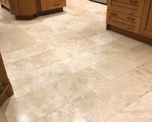 Travertine floor deep cleaning, honing and sealing in Sandbach, Cheshire, after sealed