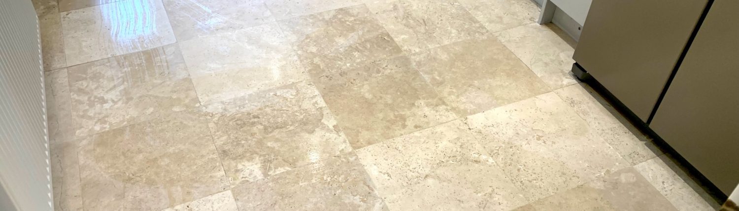 Travertine kitchen floor deep cleaning, honing, repairing and sealing in Redditch, Worcestershire, after Travertine kitchen floor deep cleaning, honing, repairing and sealing in Redditch, Worcestershire, after