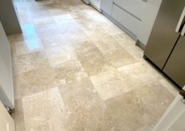 Travertine kitchen floor deep cleaning, honing, repairing and sealing in Redditch, Worcestershire, after