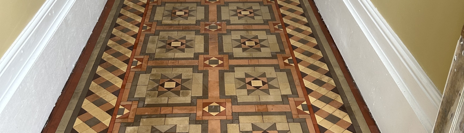Victorian Minton floor hall, deep cleaned and matte sealed in Macclesfield, Cheshire, after