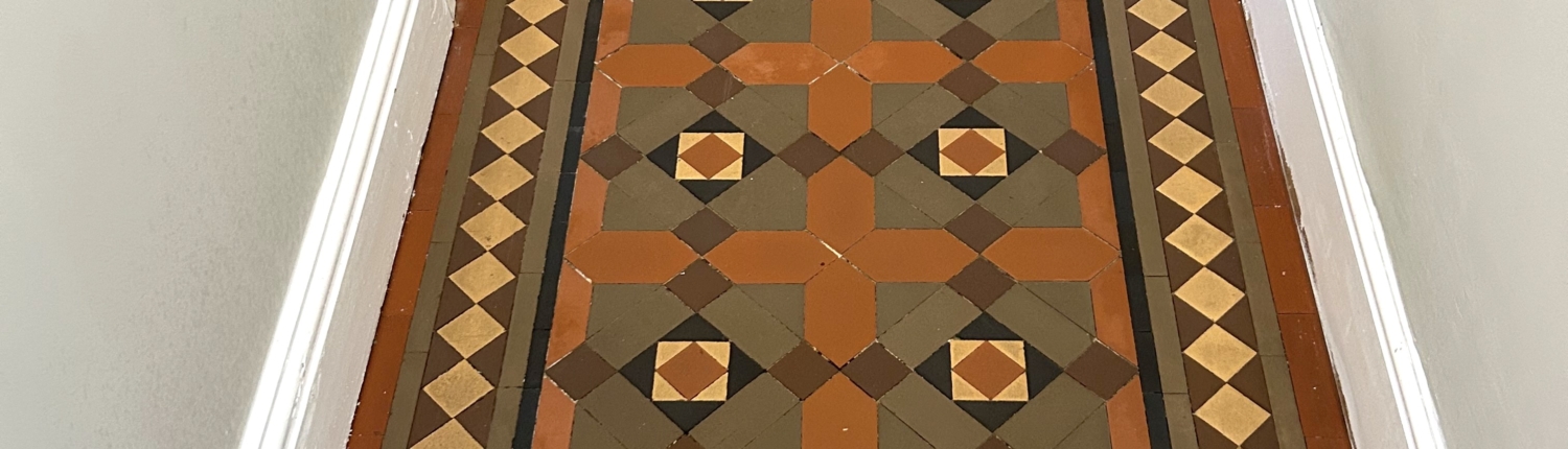 Victorian Minton hall floor cleaned, stripped and sealed in Bowden, Cheshire, after