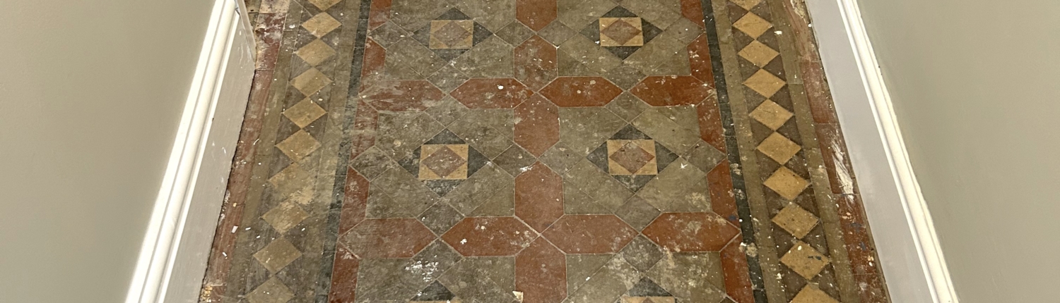 Victorian Minton hall floor cleaned, stripped and sealed in Bowden, Cheshire, before