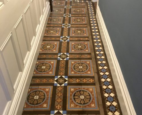 Victorian/Minton hall floor deep cleaning , stripping and sealing in Macclesfield Cheshire, after